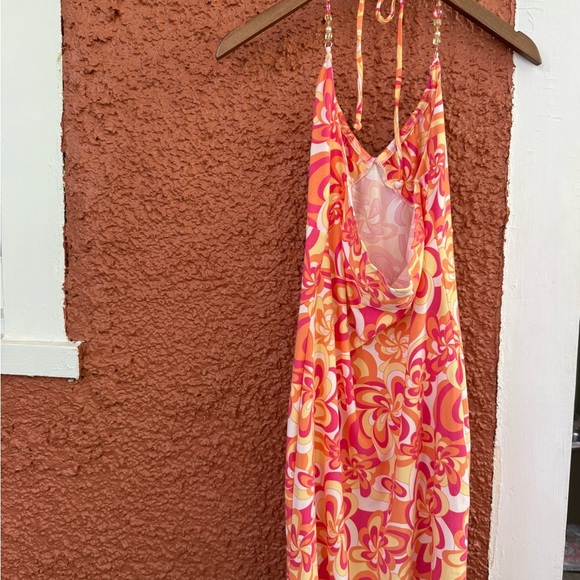 NO BOUNDARIES Junior Size Small Pink Orange Yellow Beaded Halter Mini Dress - Picture 6 of 7
